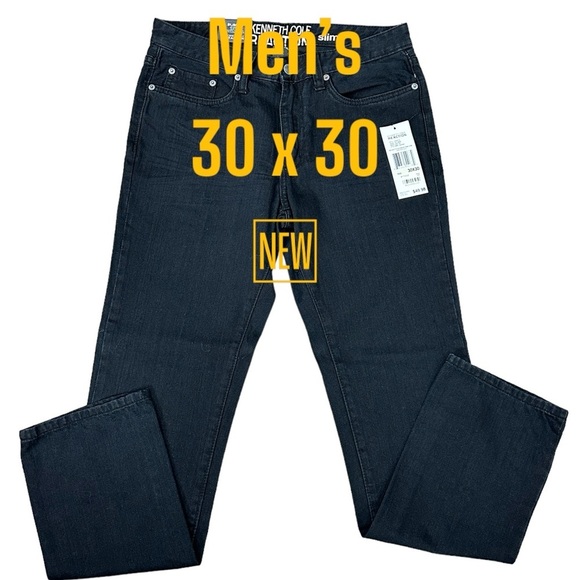 Men's Kenneth Cole Reaction Jeans 30 x 30 Black Silm Straight Low Rise Denim NWT - Picture 2 of 12